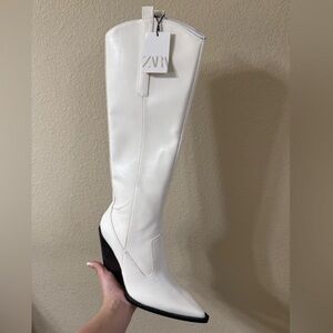 Zara White Over the Knee white cowboy Boots